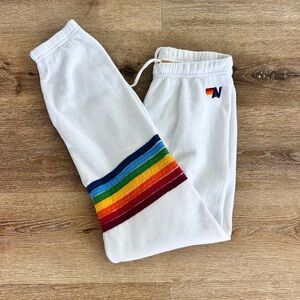 Aviator Nation Sweatpants- white w/ rainbow stripe